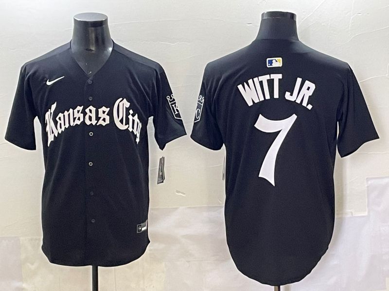 Men 2025 Kansas City Royals #7 Witt jr Black Five generations Joint Name Nike MLB Jersey style 1